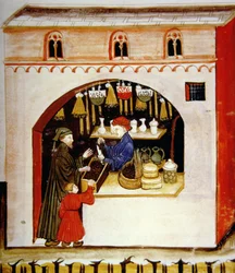 Nova 2644 fol.56r Der Verkauf von getrockneten Trauben, aus Tacuinum Sanitatis